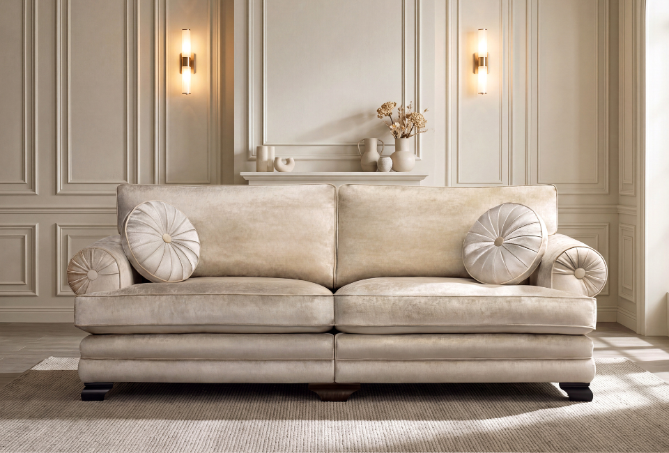Monaco makes an impression through beautifully considered proportions. Its generous seating is balanced by a sleek, low profile and softly rounded arms, creating a design that feels substantial without overwhelming the room. The result is a sofa with a confident yet understated presence – spacious enough to invite you to stretch out and relax, while its flowing silhouette brings a sense of elegance and refinement to the living space.