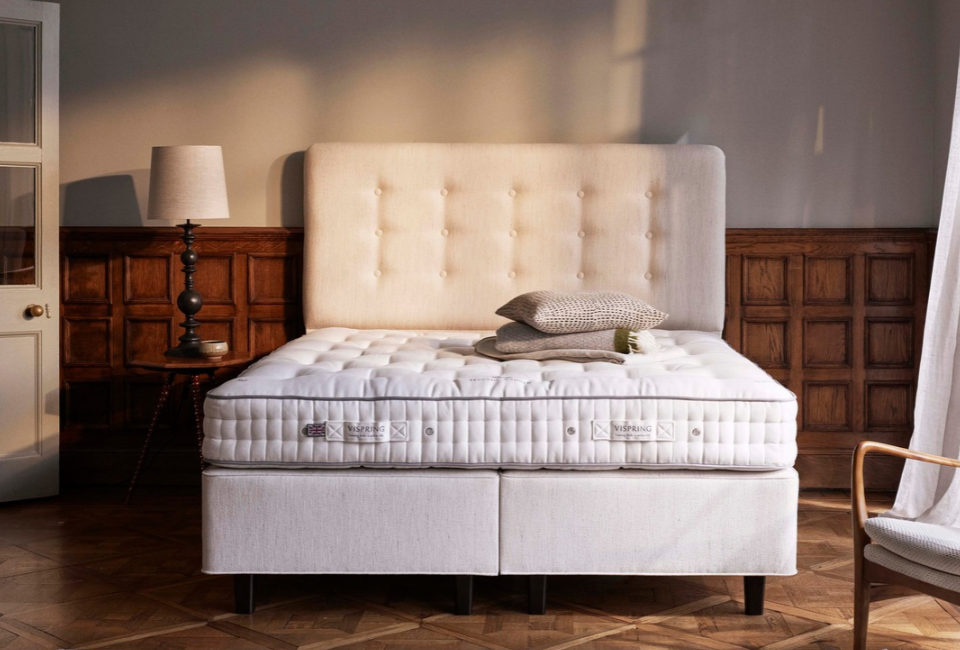 The Vispring Herald Superb Mattress features an expertly crafted hand-nested calico pocket spring system, with 1,476 individual springs in the 150 x 200cm size, delivering exceptional comfort and responsive support. Available in Soft, Medium, Firm and Extra Firm tensions, it offers a truly personalised sleep experience. Handcrafted using 100% natural fillings, including British fleece wool, cotton and resilient horsehair, each layer provides luxurious softness, breathability and lasting support. Encased in high-quality ticking and hand-tufted with felt washers, the mattress features two rows of hand side-stitching, protective wool borders, convenient horizontal handles and air vents for enhanced breathability. Every detail reflects Vispring&rsquo;s commitment to traditional craftsmanship, exceptional quality and long-lasting comfort.
