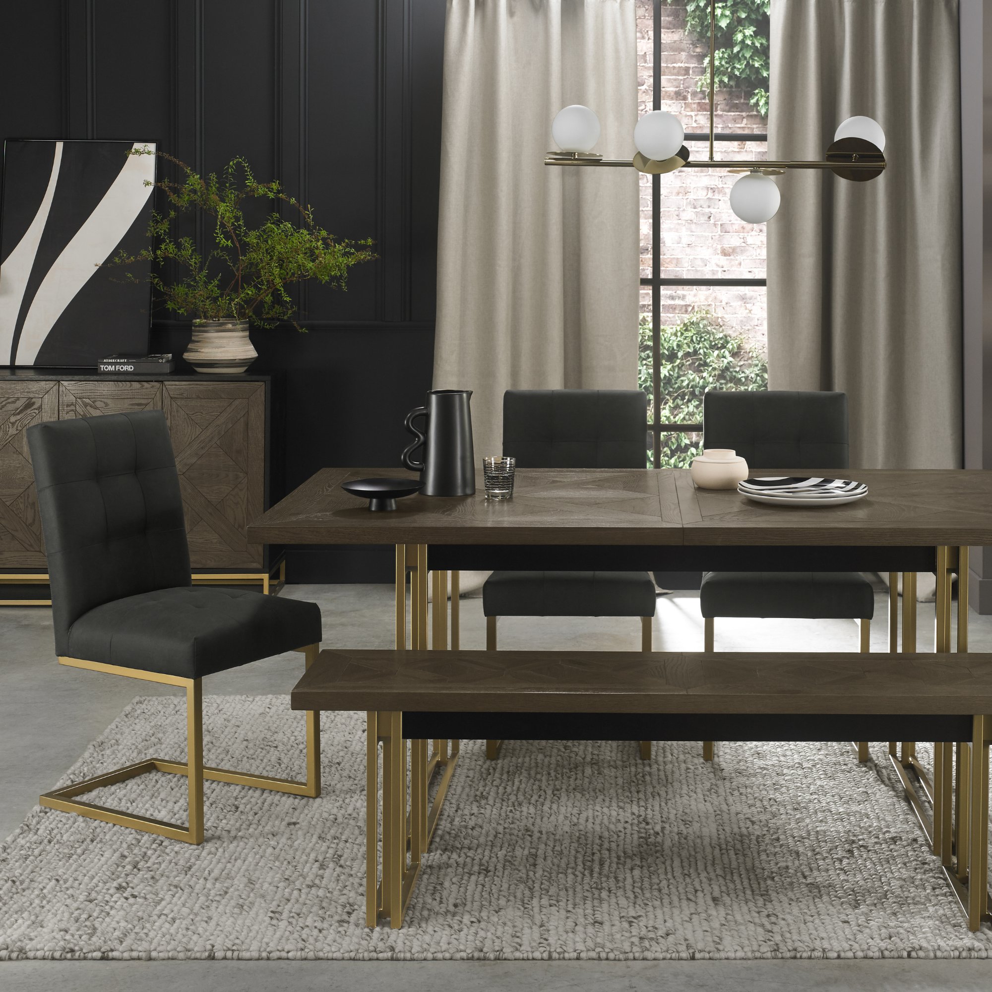 Iris Fumed Oak Dining Iris Fumed 6-8 Extending Table, 4 Chairs & Bench ...