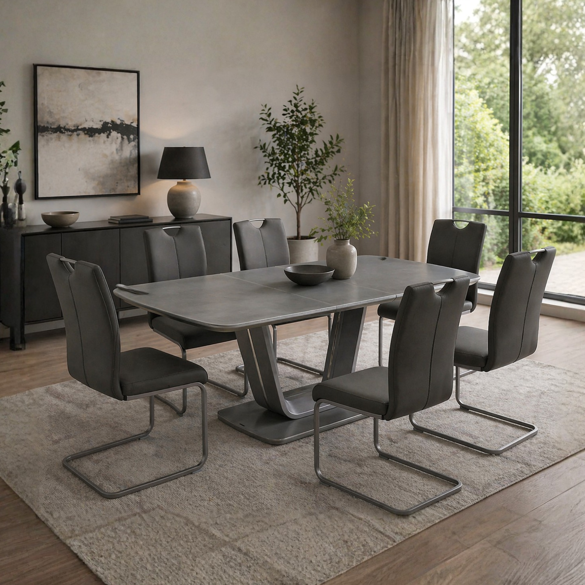 Lewis Large Dining Table & 6 Grey Chairs | Cookes Furniture