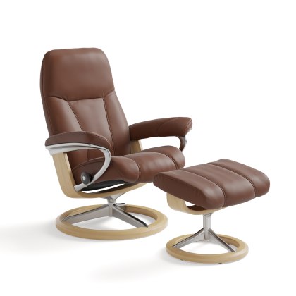 Stressless Consul Medium Chair & Stool Signature Base Stressless Consul Medium Chair & Stool Signature Base