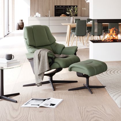 Stressless Reno Medium Chair & Stool Cross Base Stressless Reno Medium Chair & Stool Cross Base