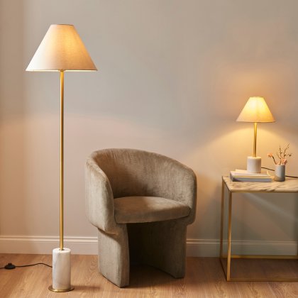 Brushed Brass and White Marble Floor Lamp