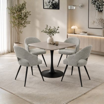 Whitmore Dining Table Grey Stone & 4 Carington Chairs Grey