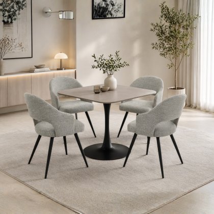 Whitmore Dining Table Grey Stone & 4 Carington Chairs Grey
