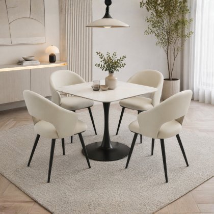 Whitmore Dining Table White Stone & 4 Levi Chairs Ivory