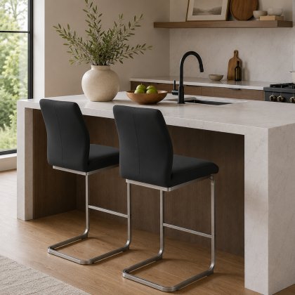 Alessi Counter Stool Brushed Steel Black