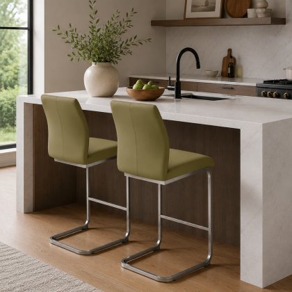 Alessi Counter Stool Brushed Steel Olive