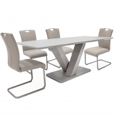 Ralph Large Extending Table & 4 Taupe Chairs
