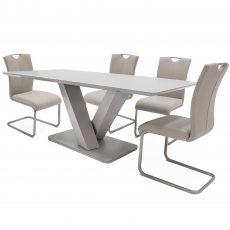 Ralph Large Extending Table & 4 Taupe Chairs