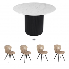 Ravello Round Dining Table & 4 Beige Chairs