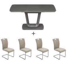 Lewis Medium Dining Table & 4 Taupe Chairs