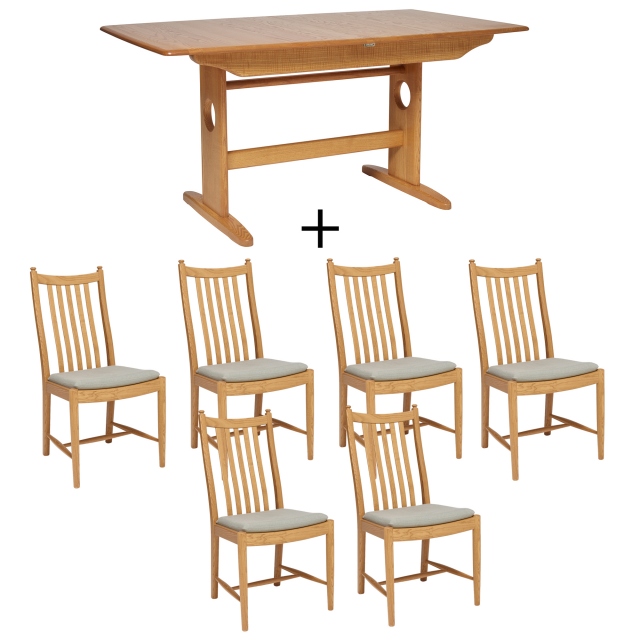 Ercol Windsor Medium Extending Table and 6 Chairs 1
