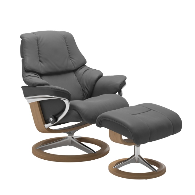 Stressless Reno Medium Chair & Stool Signature Base 1