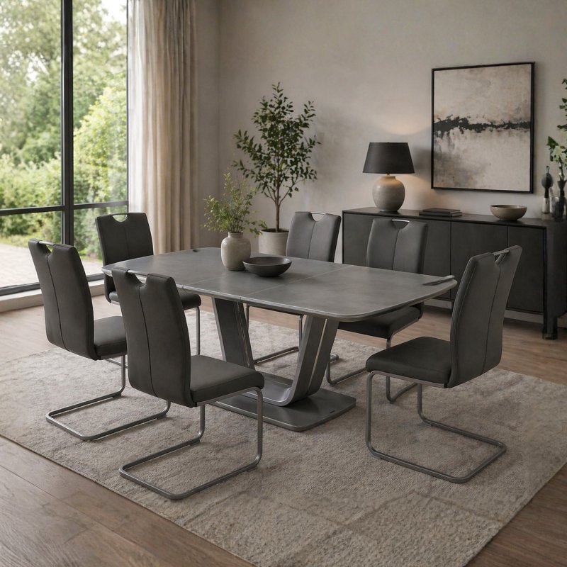 Lewis Dining Set, 6 Grey Chairs 1
