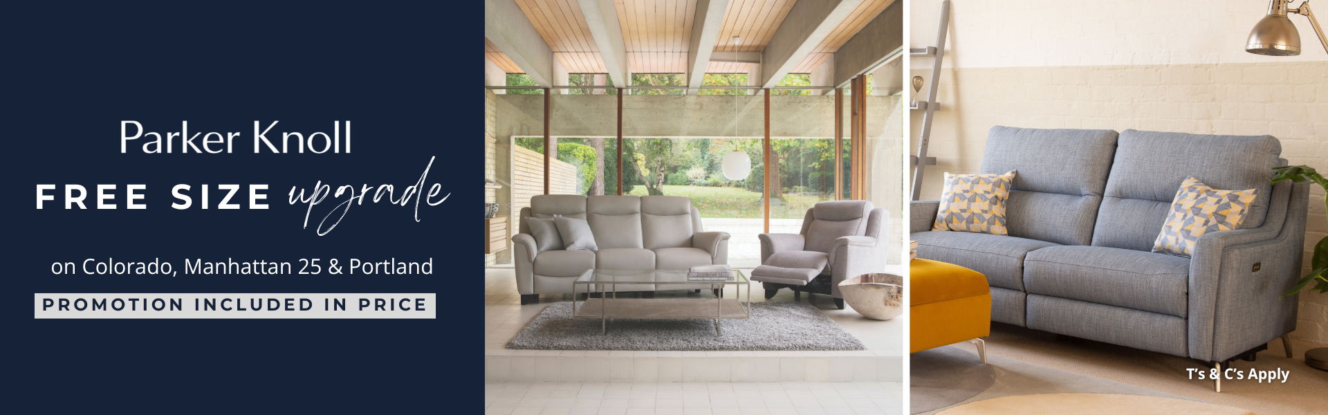 Parker Knoll Free Size Upgrade Lifestyle: Colorado, Manhattan 25 & Portland Landing Banner